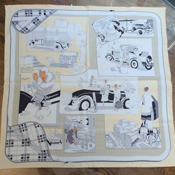HERMES L'Elegance et le Confort en Automobile 70 cm Cream Silk Square Scarf RARE - Picture 4 of 16